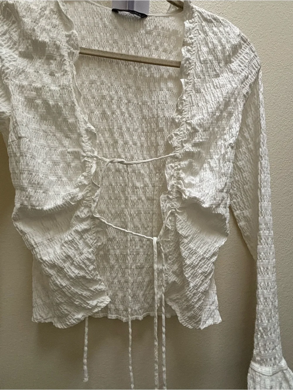 Zara Cream Tie-Front Ruffle Blouse